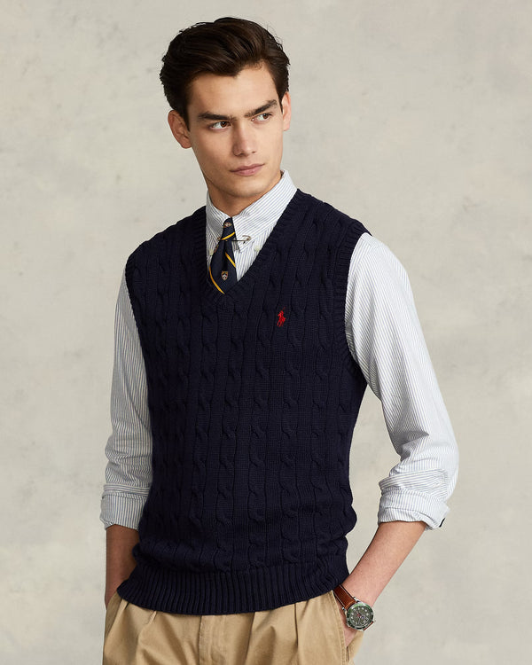 RALPH LAUREN CABLE-KNIT COTTON SLEEVELESS JUMPER